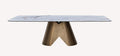 Crown marble look porcelain dining table on brushed gold crown pedestal