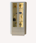 Nikita tall fluted white display cabinet with lighted glass shelves