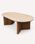 Bombay oval coffee table with light stone top on walnut base