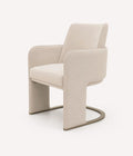 Lauren upholstered dining armchair with rounded arms and curved metal base