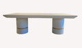 Imperia dining table on two fluted white pedestals with gold band