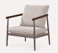 Rotem minimal accent chair with slim metal frame and wooden armrests