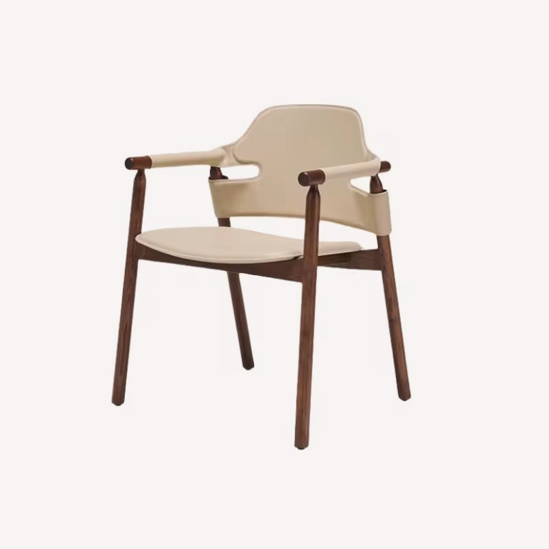 Emma dark wood dining armchair with light vegan leather upholstery