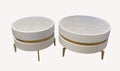 Sunny pair of fluted ivory drum tables with gold band