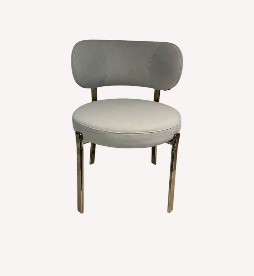 Hadas gray velvet dining chair with bolster back and gold legs