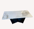 Viva marble look porcelain coffee table on faceted black base