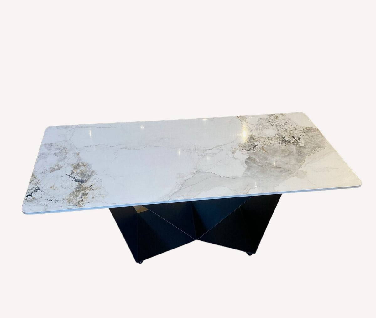 Viva marble look porcelain coffee table on faceted black base