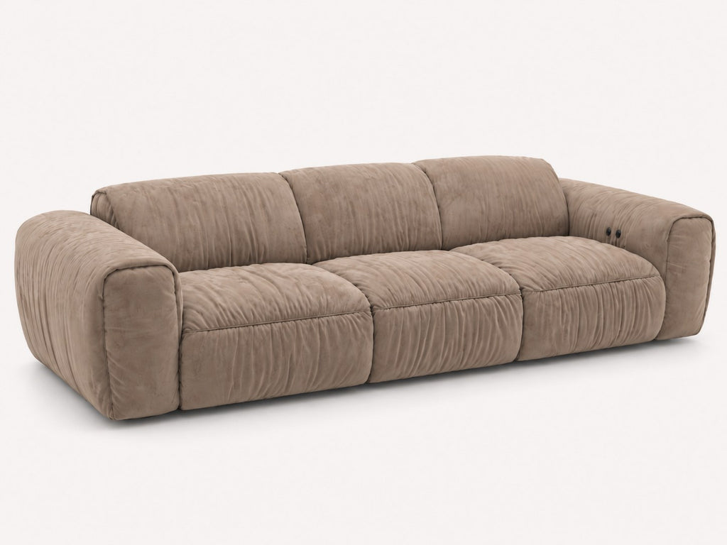 Kivu dual power reclining sofa in rich brown velvet suede