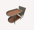 Tony oval two tier bar cart with cognac leather trays
