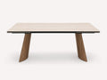 Hadar extendable travertine-look dining table with wood-tone base