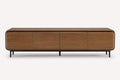Valeria low walnut media console with four handle-free doors and black legs
