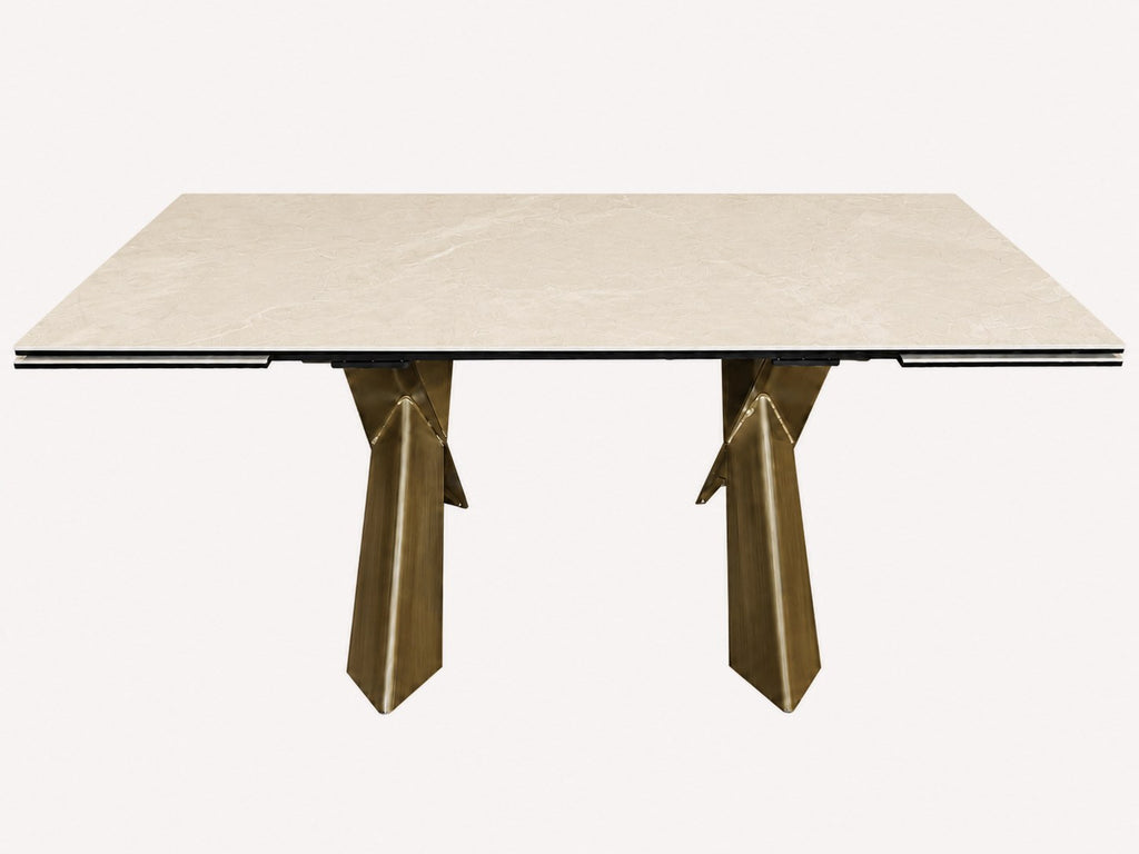 Bari extendable porcelain sintered stone dining table with brushed bronze legs