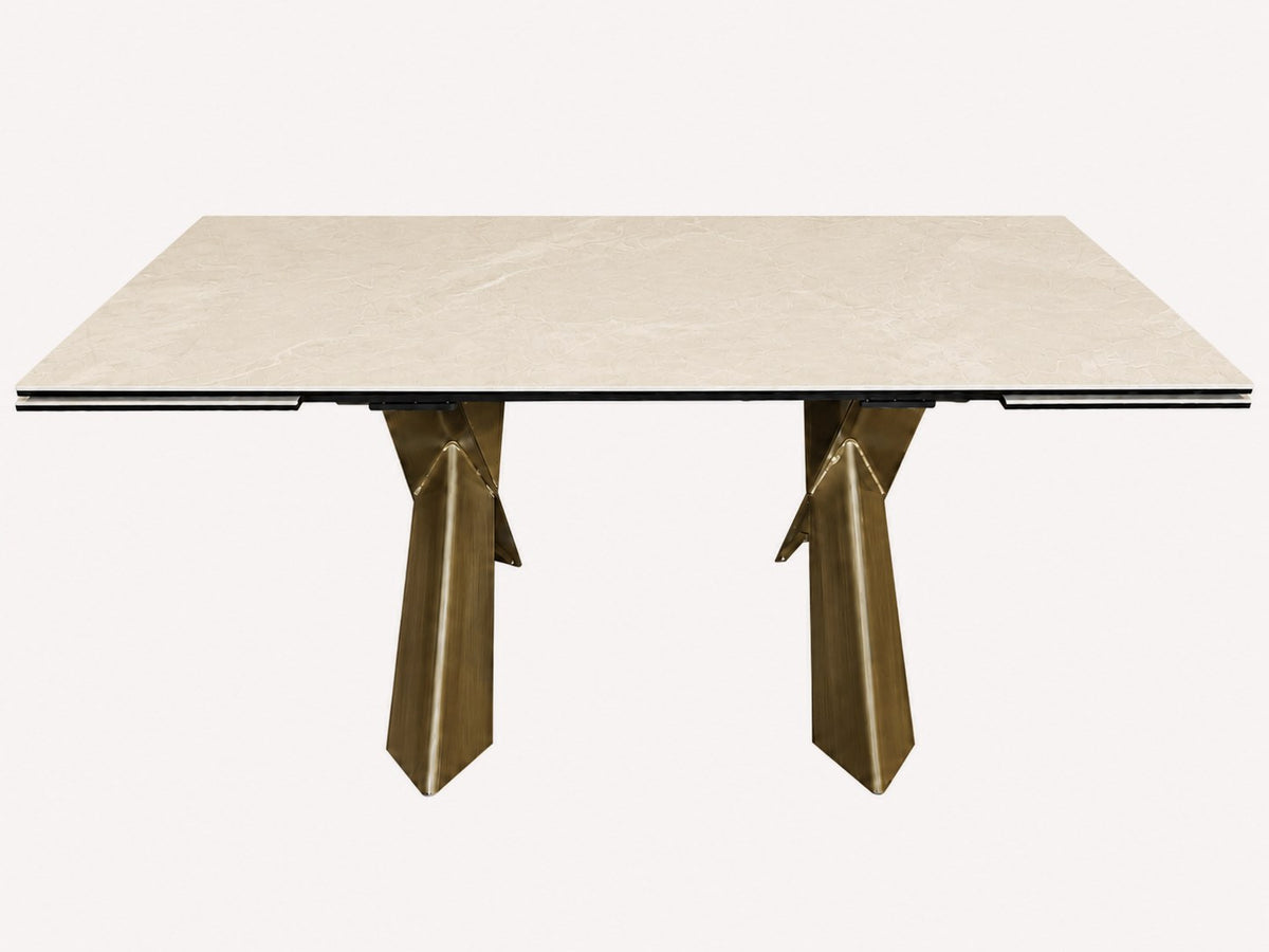Bari extendable porcelain sintered stone dining table with brushed bronze legs