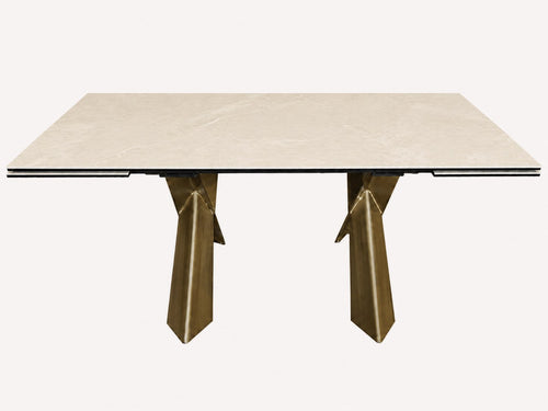 Bari extendable porcelain sintered stone dining table with brushed bronze legs