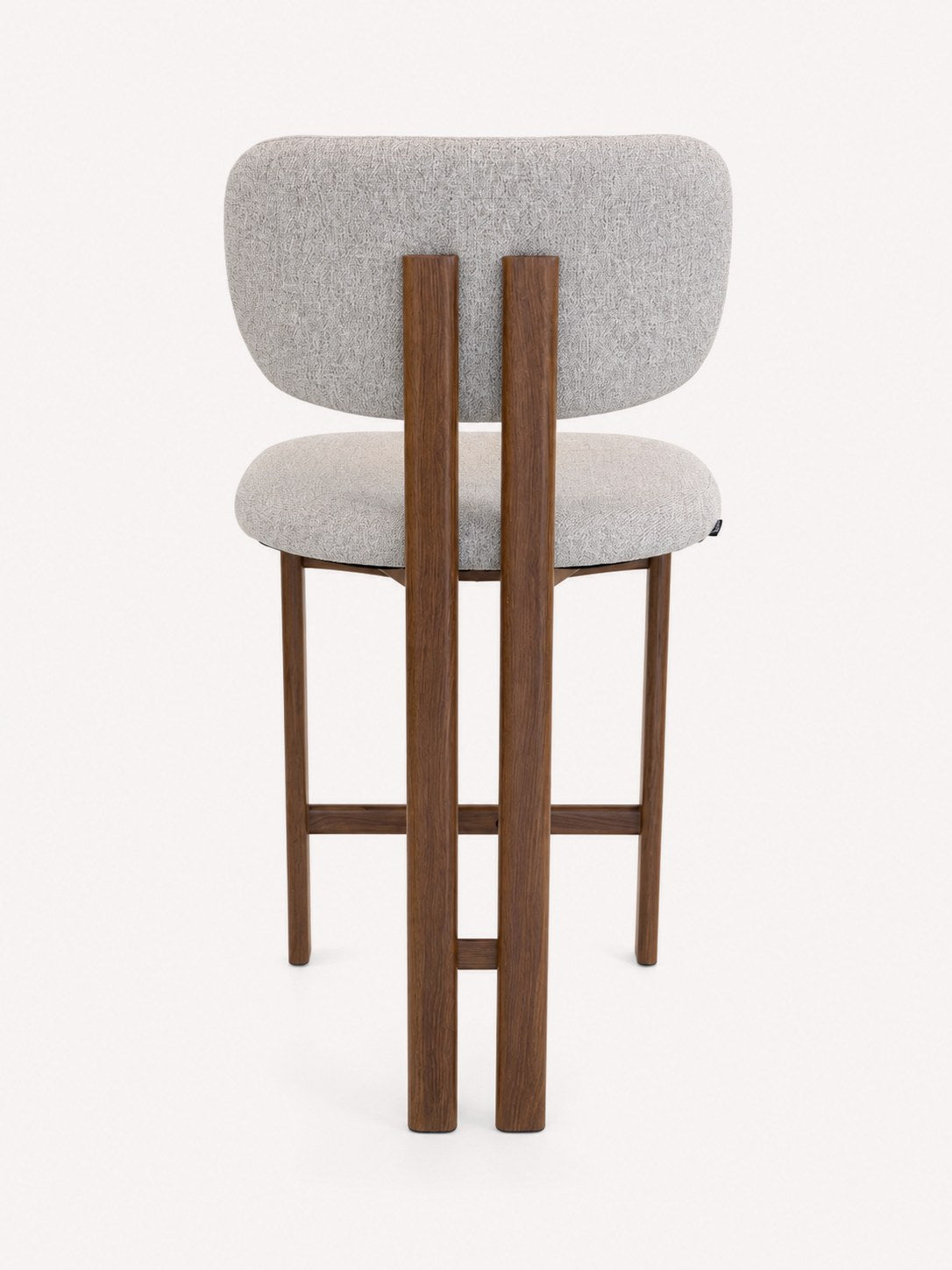 Luca counter stool in greige woven fabric with walnut-finish frame