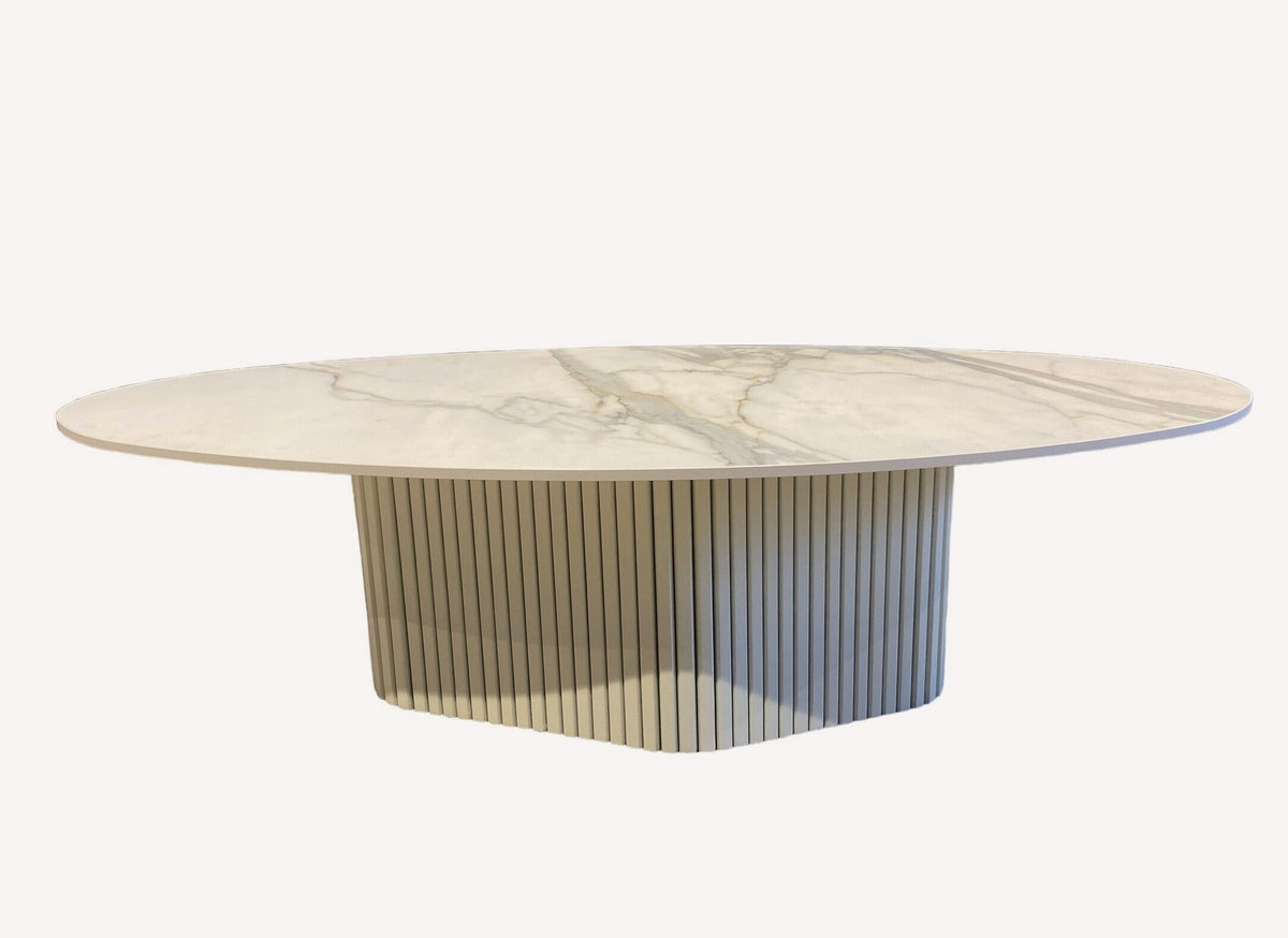 Dolce oval Italian marble coffee table on fluted base
