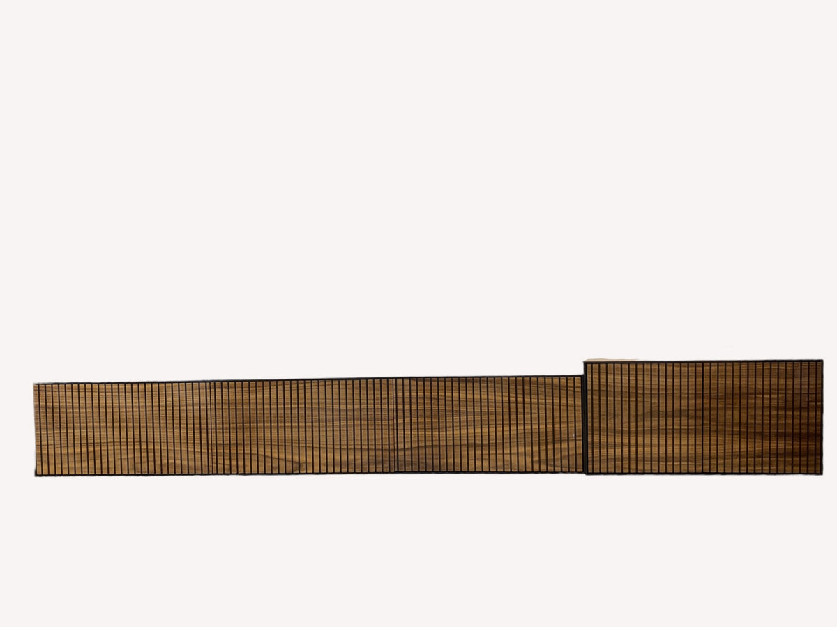 Terraced floating ribbed walnut wall media console