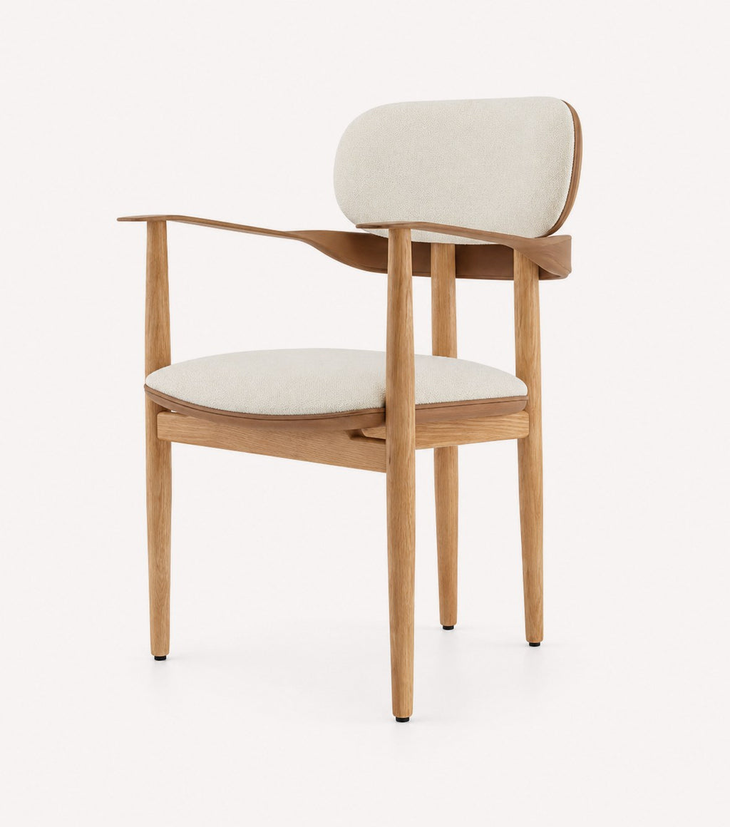 Polo solid wood dining armchair with upholstered seat and leather-look accents