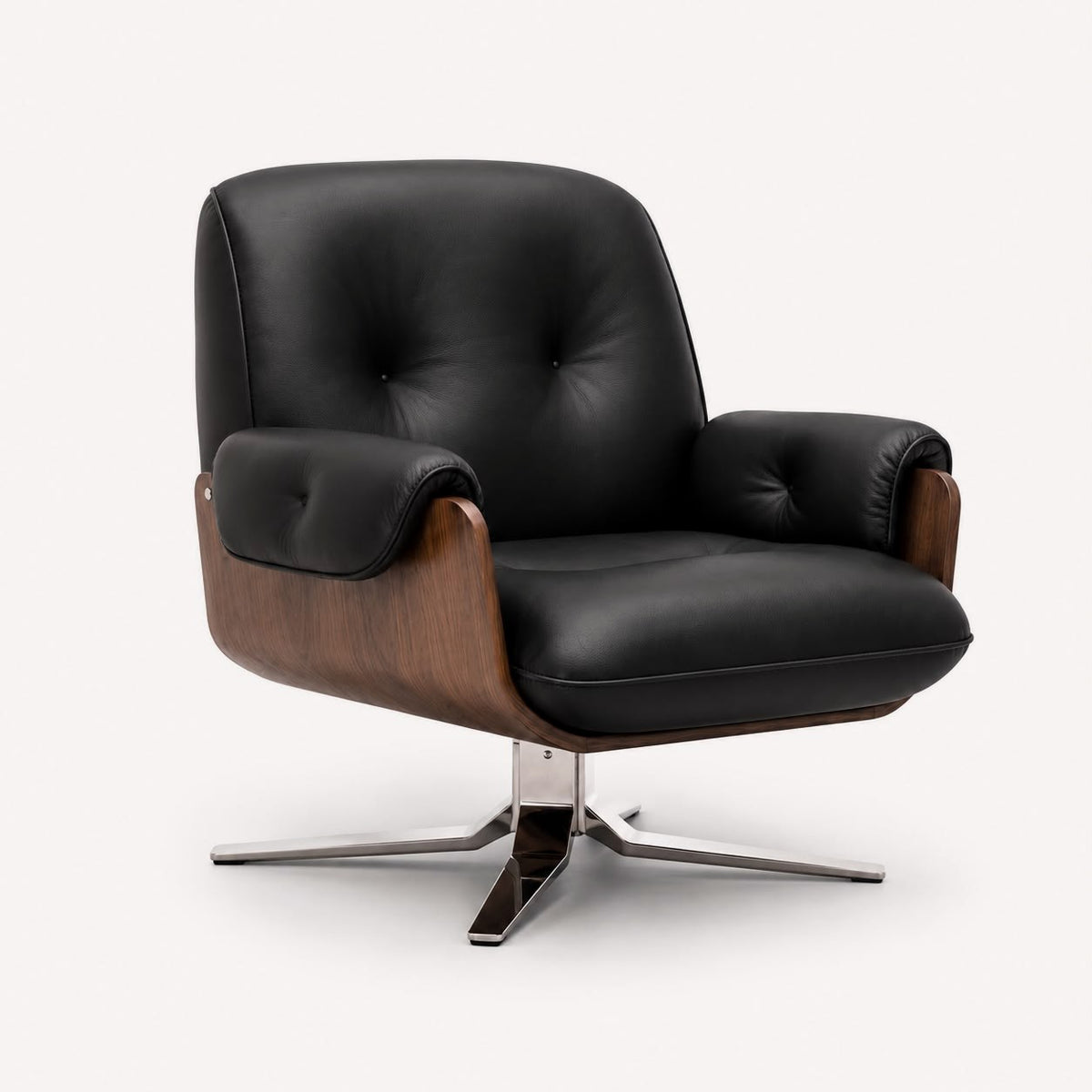 Franco retro swivel lounge chair with brown shell and light upholstered seat