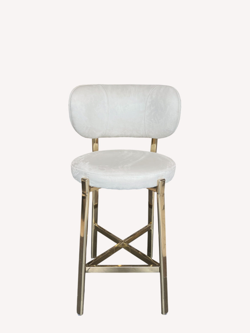 Hadas light velvet counter stool with quilted back and gold legs