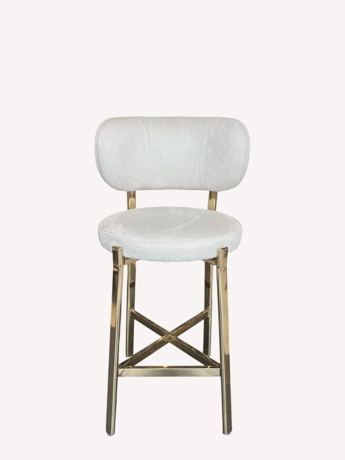 Hadas light velvet counter stool with quilted back and gold legs