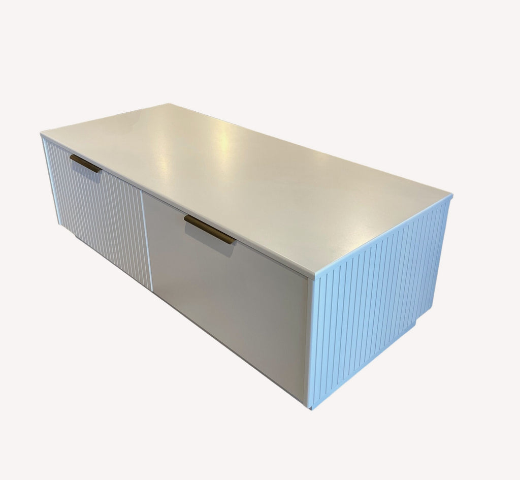 Strip white fluted block coffee table with drawers
