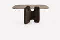 Adam smoked glass dining table on rounded wood veneer base