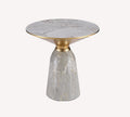 Shiny gray marble look side table with gold collar