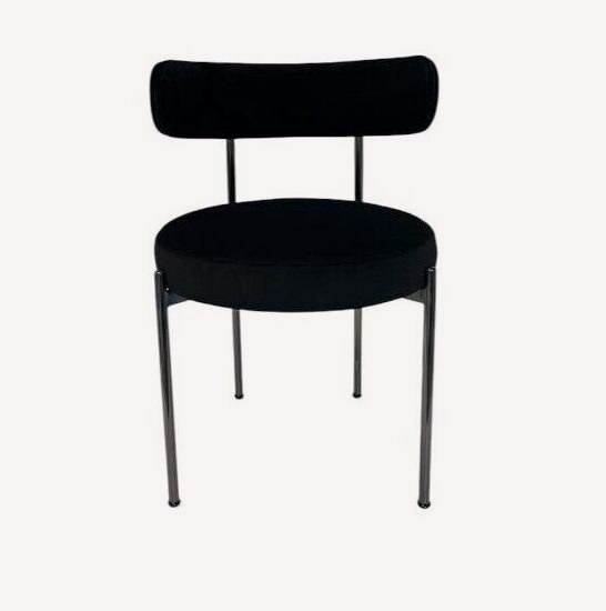 Moon black velvet dining chair with round seat and bolster back