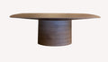 Teak walnut veneer dining table on drum pedestal