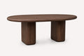 Art oval dark walnut dining table with sculptural double base