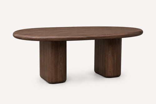 Art oval dark walnut dining table with sculptural double base