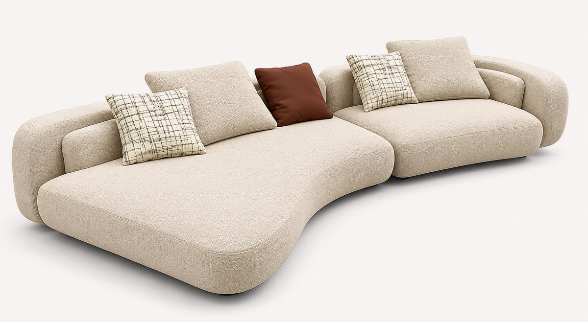 Soli organic curved modular sectional in cream textured fabric