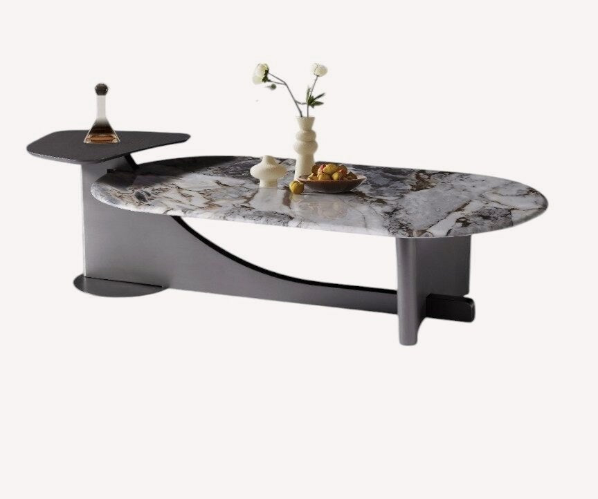 Art two level coffee table with marble look top and dark gray tray