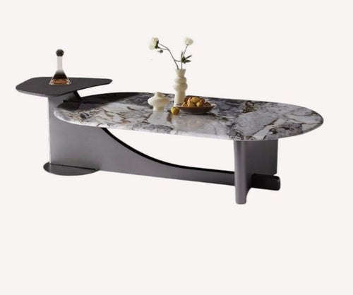 Art two level coffee table with marble look top and dark gray tray