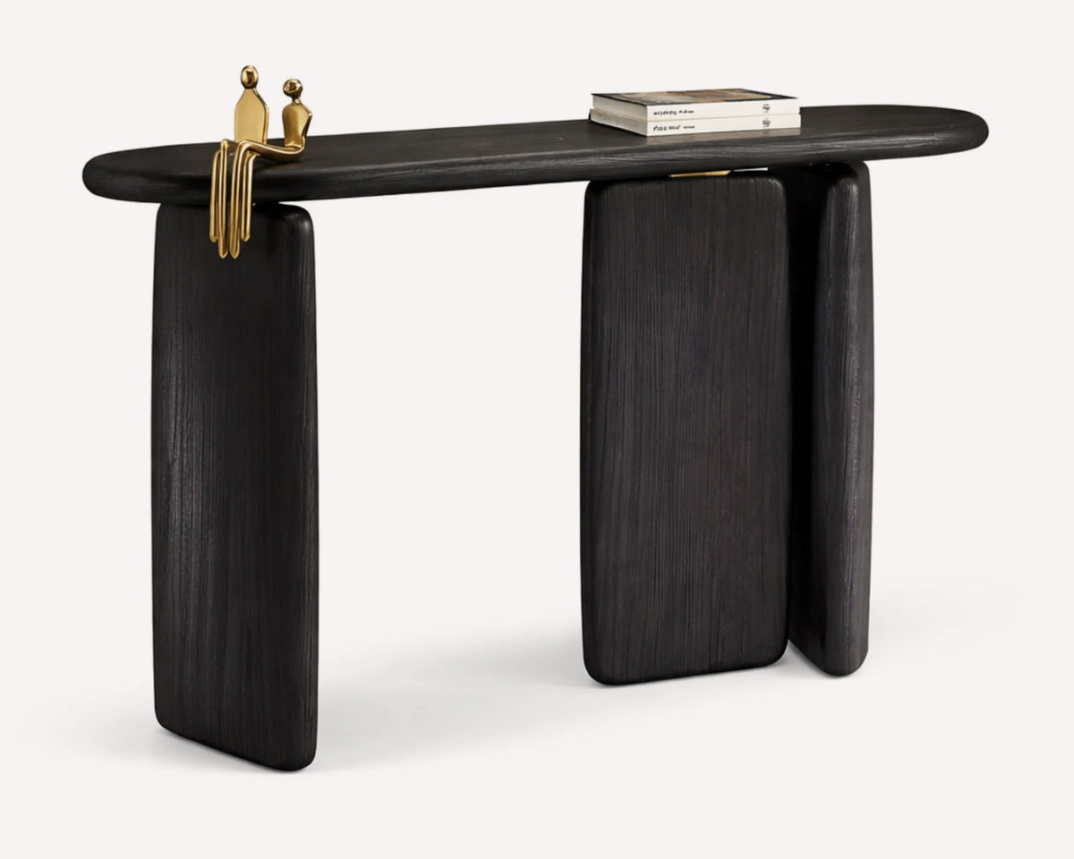 Daria rounded wood console table with sculptural legs