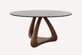 Eitan round smoked glass dining table on organic solid wood base
