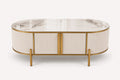 On fluted storage coffee table with sintered stone top and bronze trim