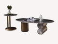 City oval dark marble look coffee table on bronze cylinders with side table