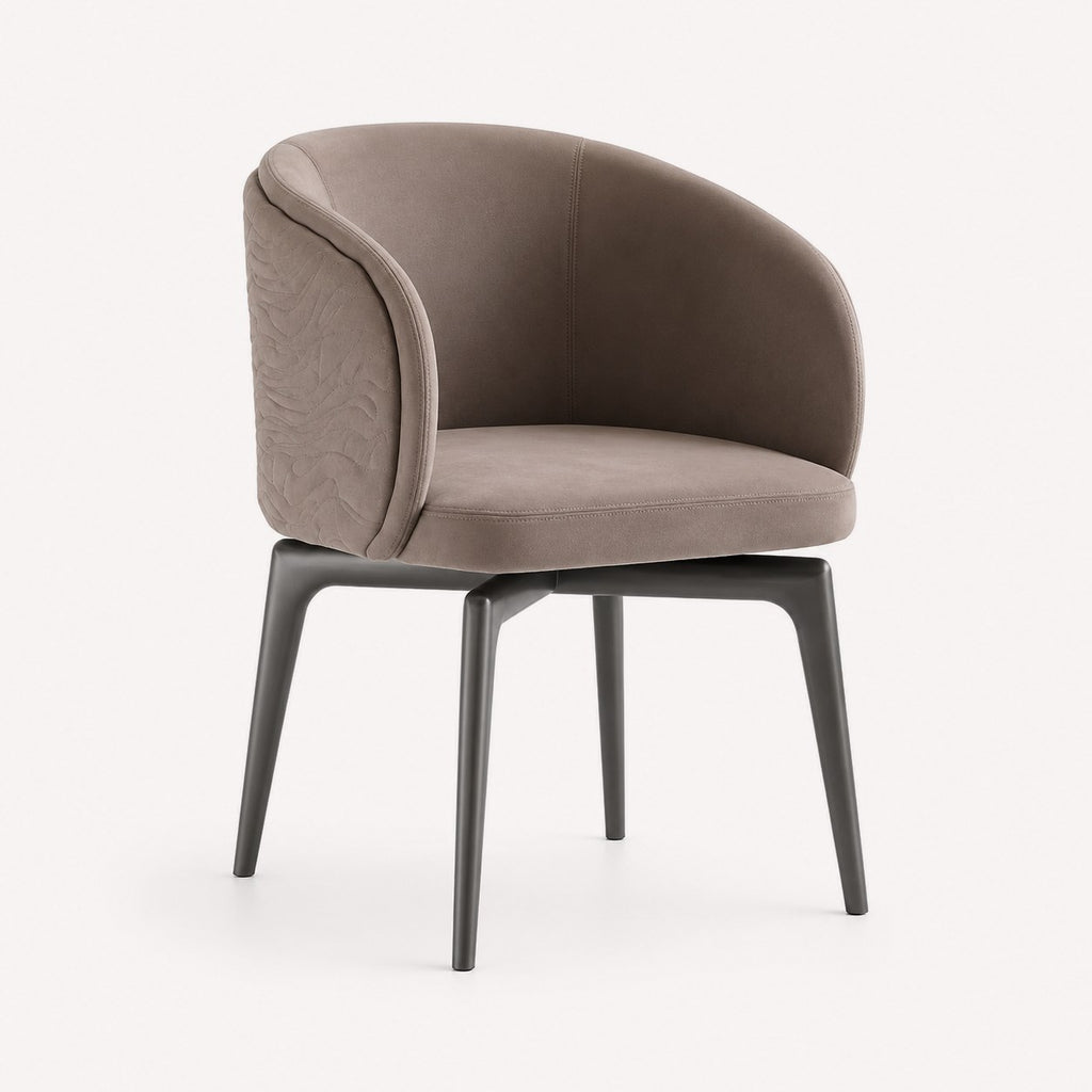 Hadar dining chair with 3D textured upholstery and dark metal legs