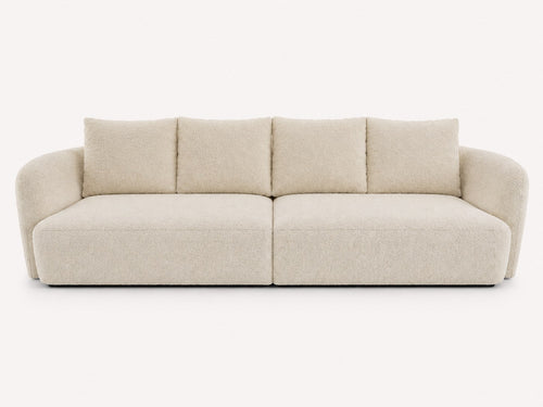 Audrey curved bouclé sofa with feather-filled back cushions