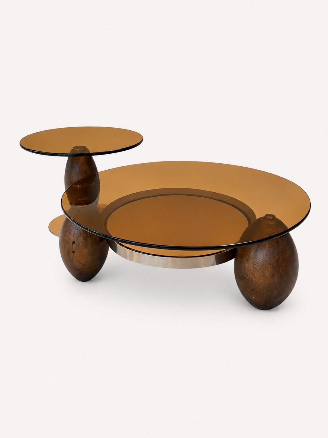 Ambro organic amber glass coffee tables on rounded dark wood legs