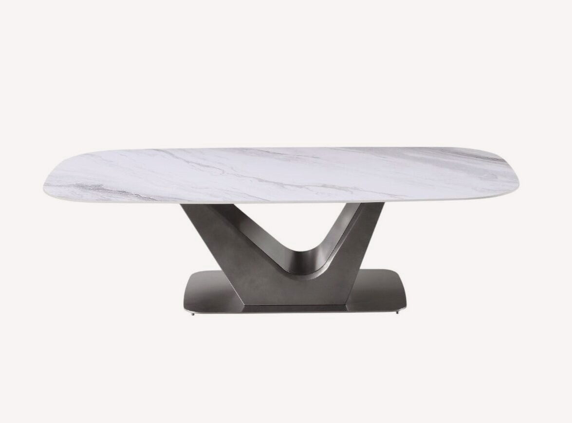 Vivian white marble look coffee table on V shaped base