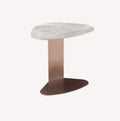 Bell C shaped side table with organic marble look top and bronze frame