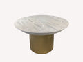 Vegas round marble look dining table on fluted gold drum
