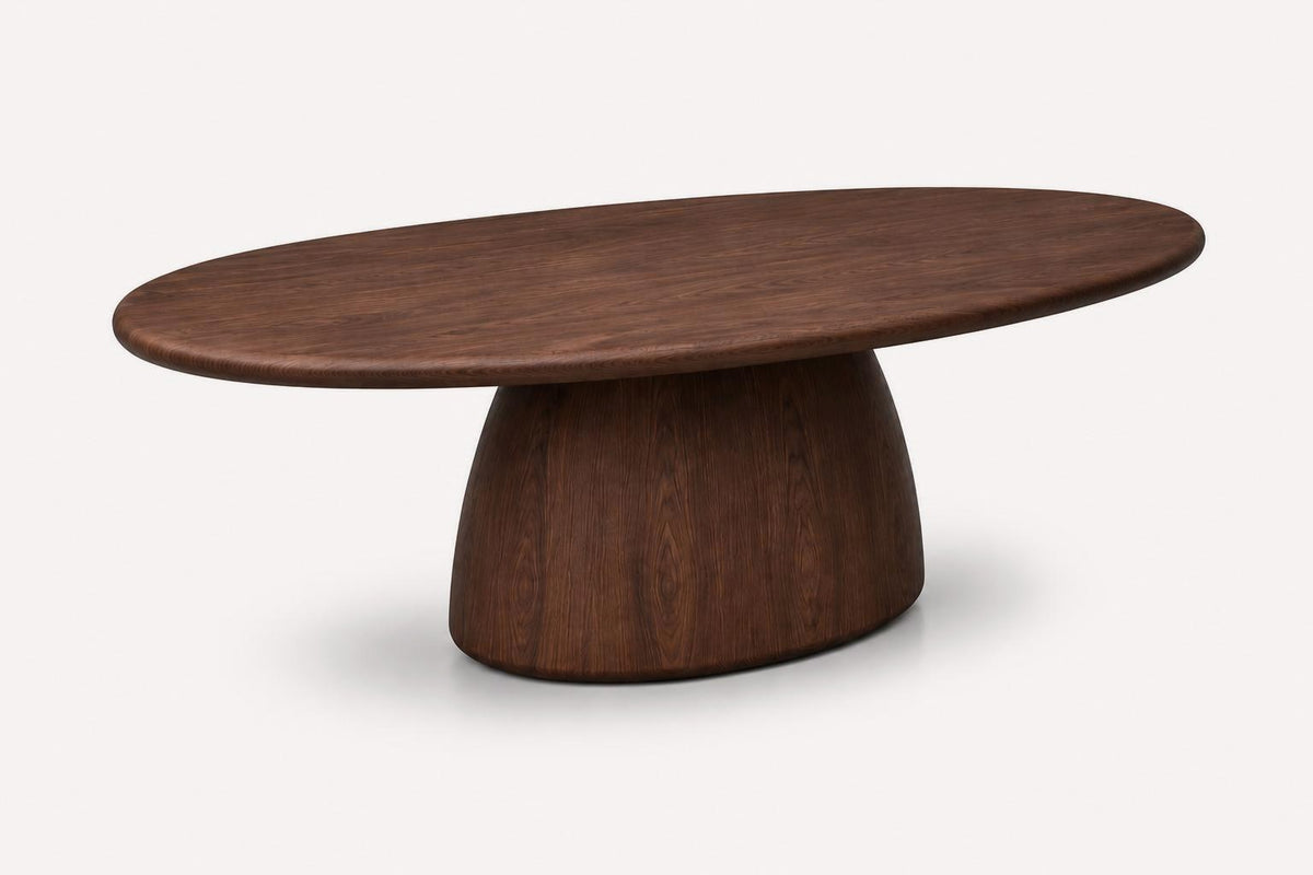 SOHO oval walnut dining table on rounded center pedestal