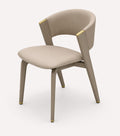Queen taupe dining chair with stitched back and gold accents
