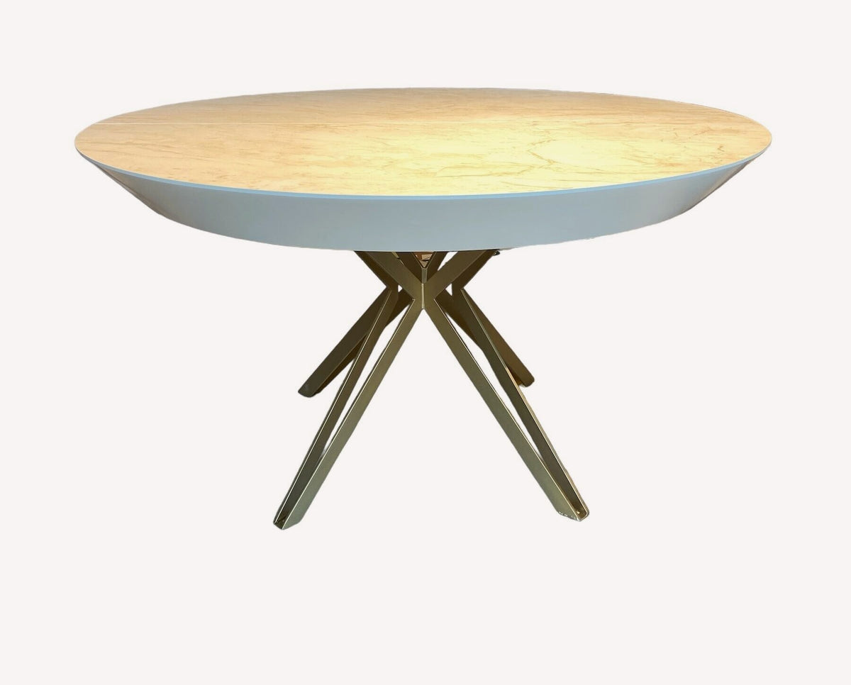 Meital round marble look dining table on gold star base
