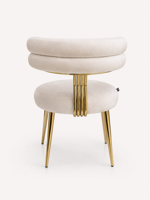 Carolina ivory dining chair with double bolster back and gold legs, view 2
