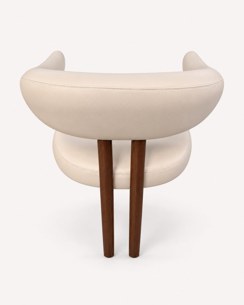 Milo curved dining armchair in cream vegan leather with walnut-tone legs, view 2